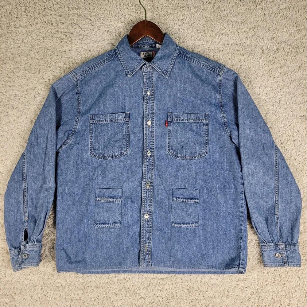 Levi's Denim Chore Shirt Men's Medium Blue 4-Pocket Cotton Button-Up Long Sleeve